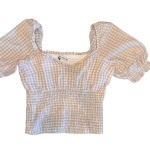 Blue Smocked Fitted Blouse with Square Neck and Puff Sleeves